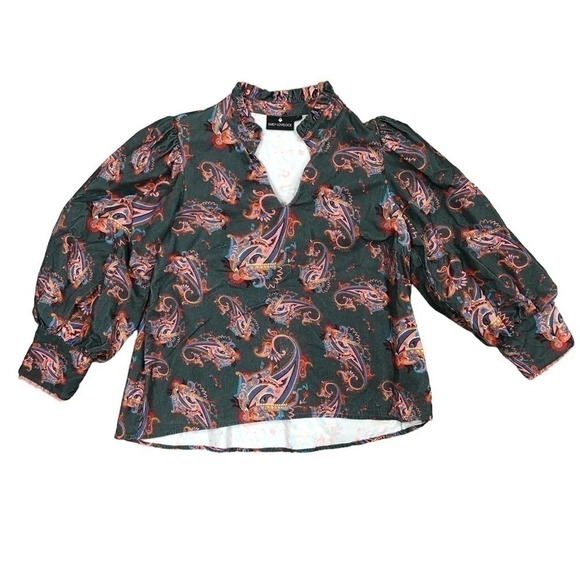 Emily Lovelock Tops - Emily Lovelock Puff Sleeve Blouse paisley sage green size medium ladies